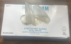 1 Box 200 Clear GLOVES MONOGRAM DISPOSABLE Cleaning STRETCH Poly Size Small 10”