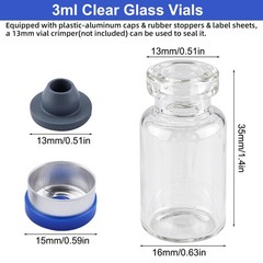 100PCS 2/3ml Glass Vials Headspace Vials Lab Sample Vials with 13mm Caps New