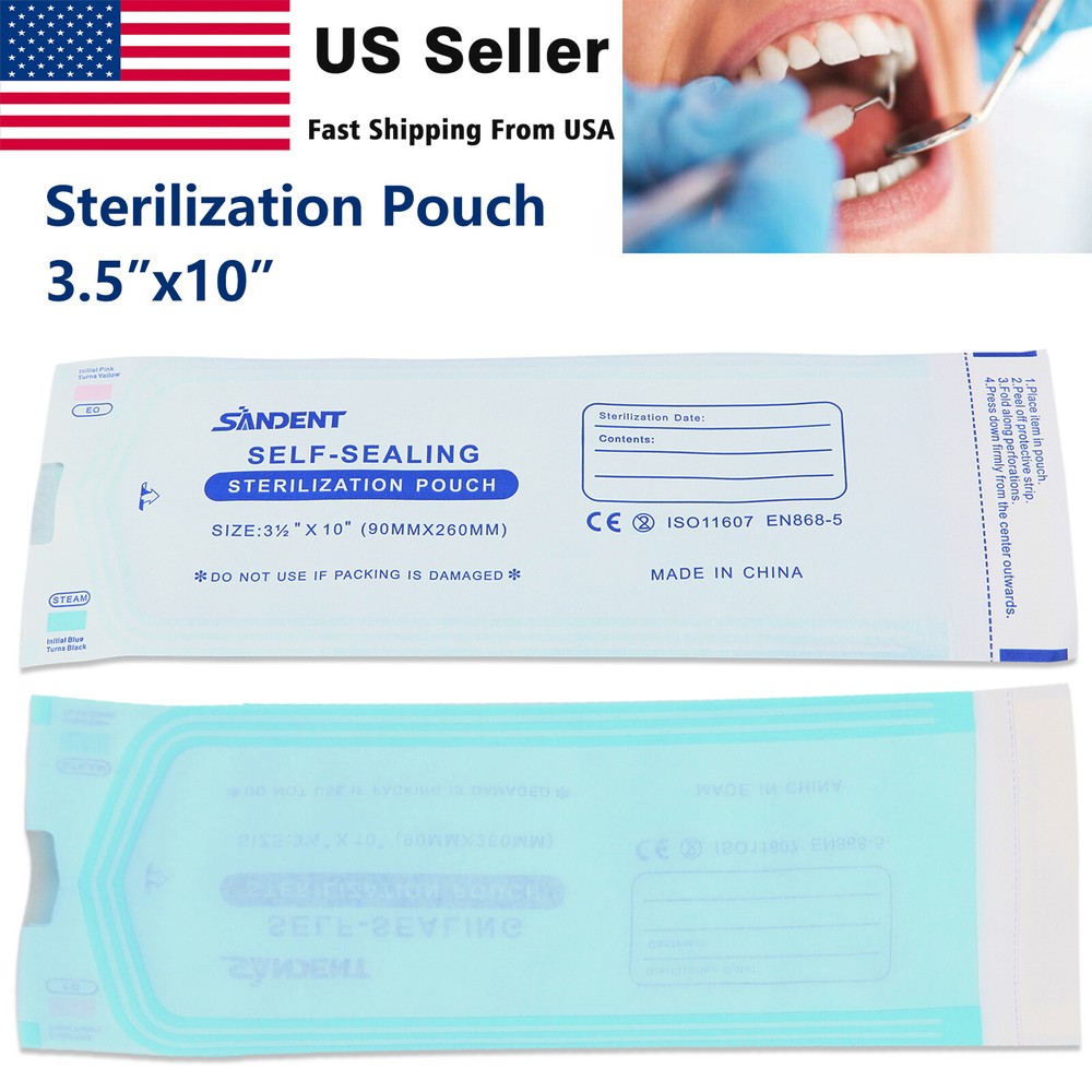 3.5″ x 10″ Dental Medical Self Seal Pouch Sterilization Bag Pouches (200 Bags)