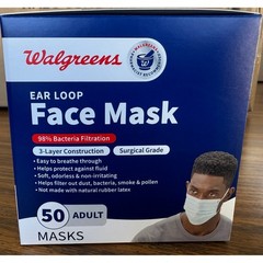 Walgreens Face Masks 50 Ct Adult Ear Loop 3-Layer 3 Boxes 150 total Masks