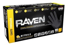 SAS Safety 66520 Raven Powder-Free Disposable Black Nitrile 6 Mil Gloves,