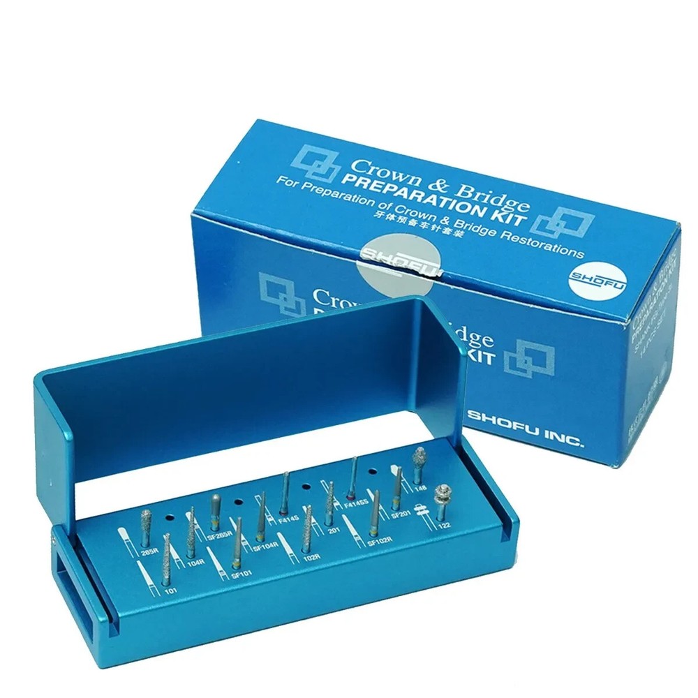 SHOFU CROWN & BRIDGE PREPARATION KIT 14 BURS IN 3 DIFFERENT GRITS DENTAL USE