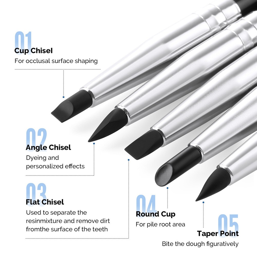 Dental Composite Resin Porcelain Brush Pens Shaping Silicone Tooth Tool 5pcs/Set