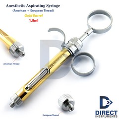 Dental Anesthetic Syringe Aspirating 1.8ml Gold Barrel American+European Threads
