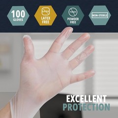 Clear Vinyl Exam Gloves – 100 Medium Powder-Free, Water-Resistant & Versatile