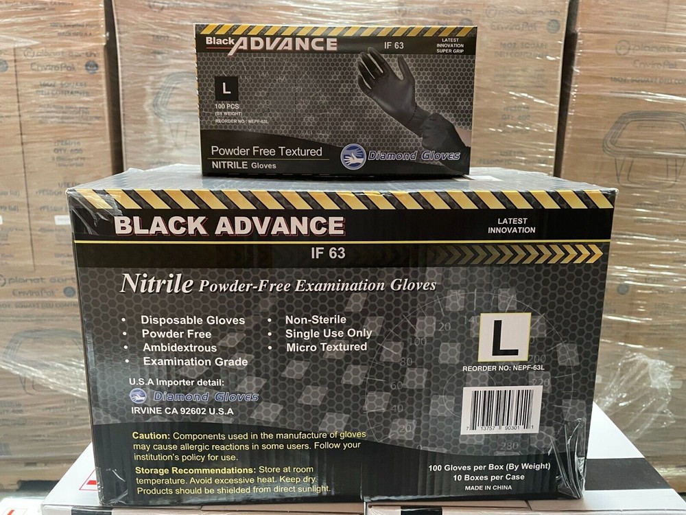 Advance Black Nitrile Exam Gloves IF63 Thick 6 Mil Black Gloves 1000 Pcs New