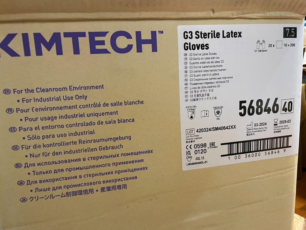 56846 HC1375S KimTech G3 Sterile Latex Gloves Sz 7.5 -case of 200 EXP 2/2029