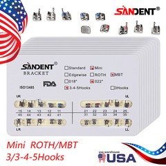 SANDENT Dental Ortho Metal Brackets Mini Roth/MBT022 Hooks 3/3-4-5 /4 Sizes SA