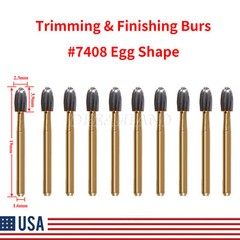 10Pcs Dental Tungsten Carbide Burs Trimming & Finishing Egg Football Bur FG 7408