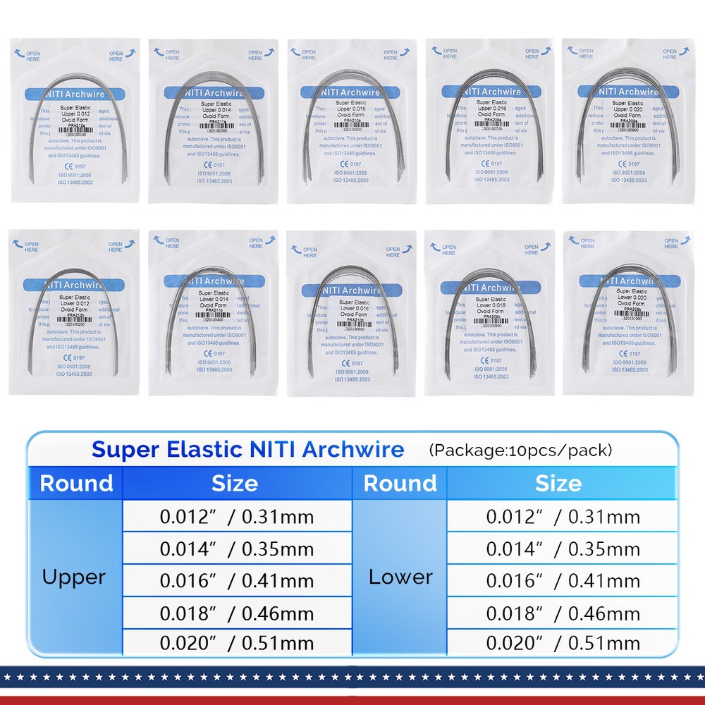 10pcs Dental Orthodontic Super Elastic Niti Round Arch Wire Ovoid Form AZDENT