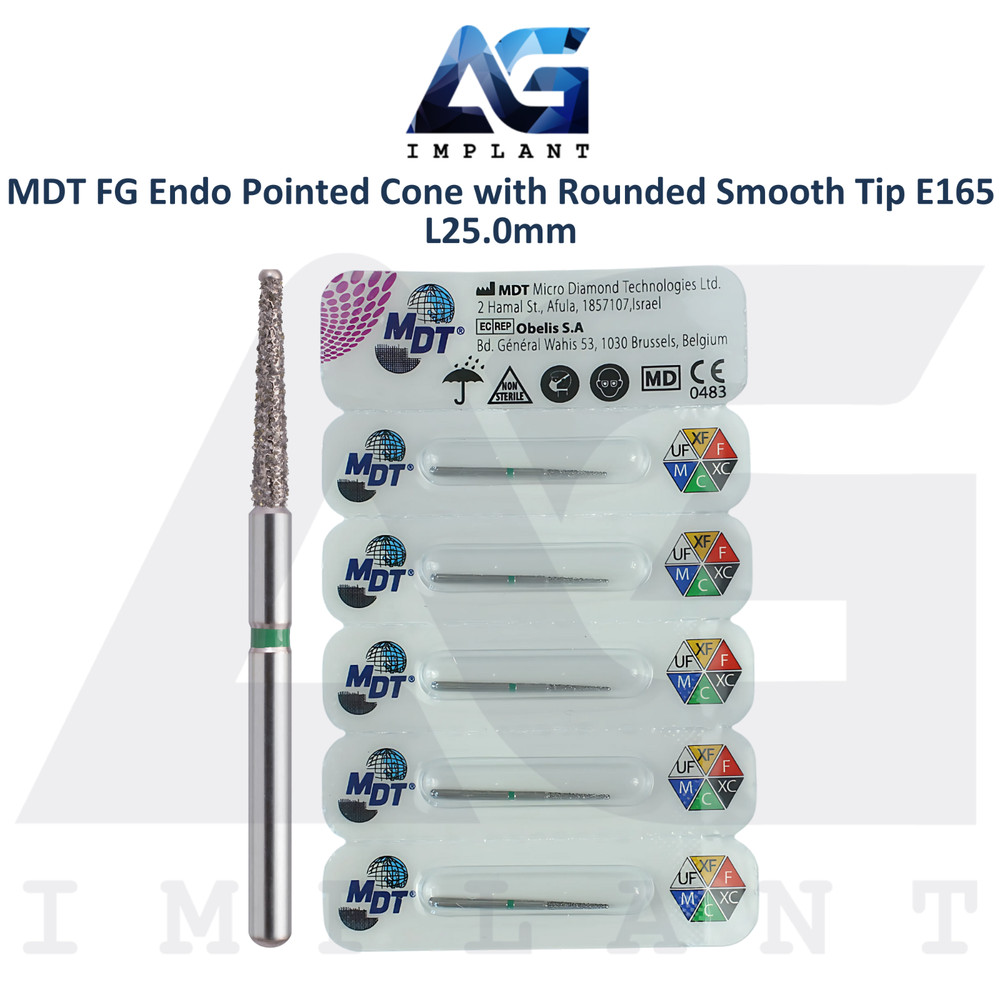 MDT Dental FG Diamond Coated Pointed Cone Bur Rounded Smooth Tip E165 L25.0mm