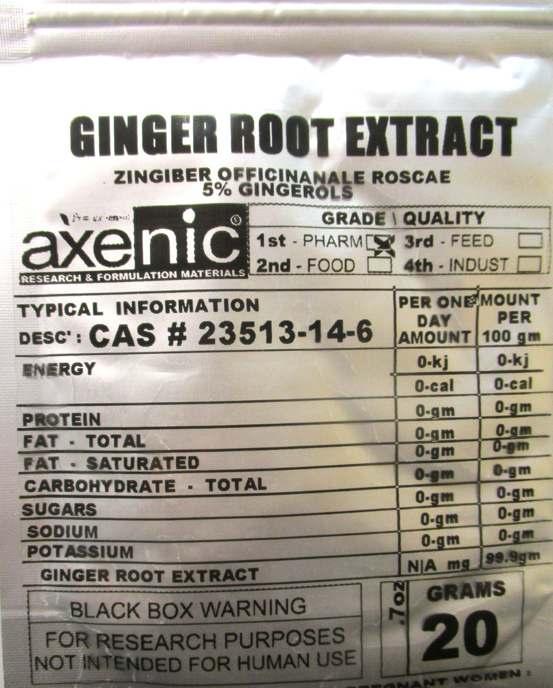 20 Grams Ginger Root Extract Powder, 5% Gingerols CAS# 151-21-3
