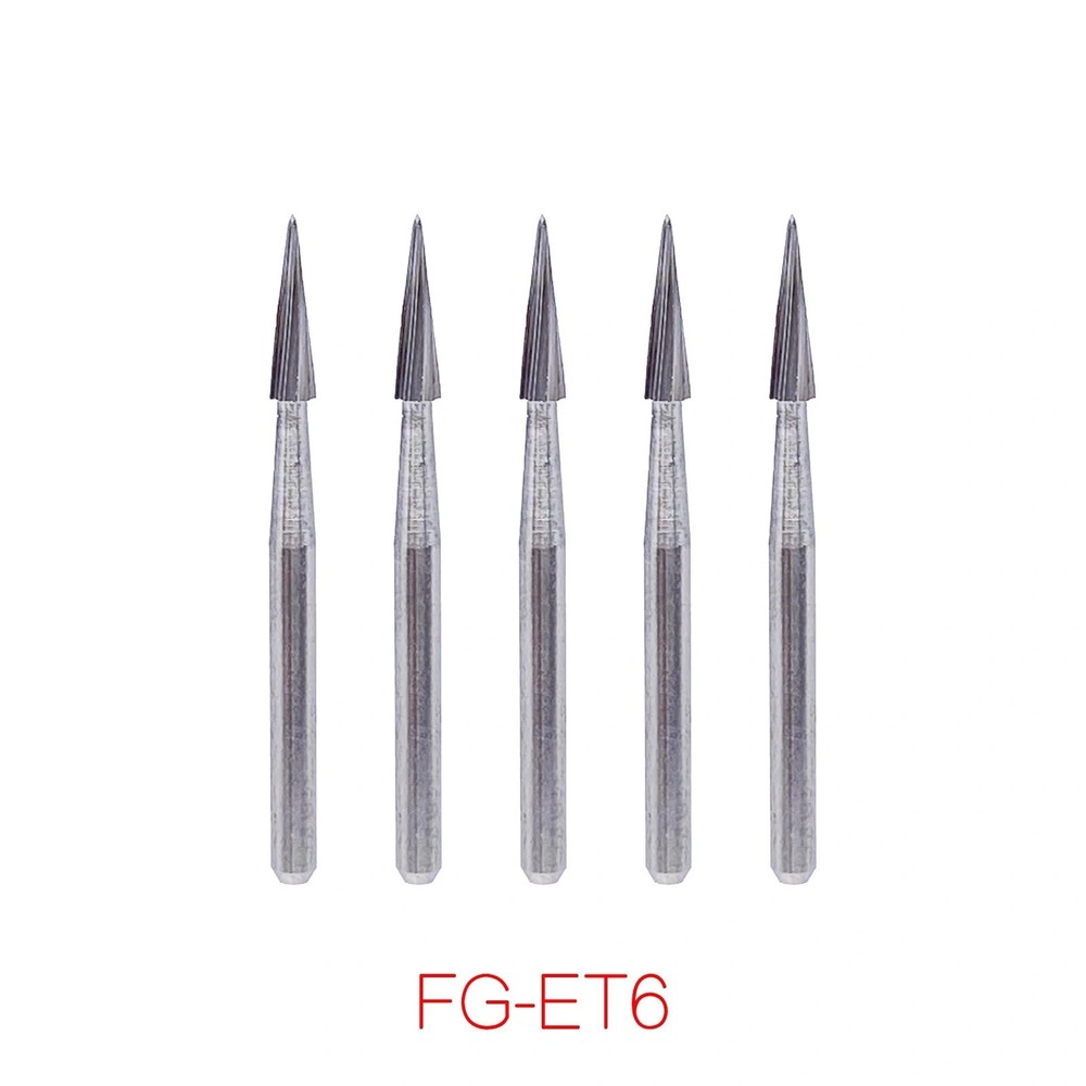 5 Pcs Dental Tungsten Carbide Bur Trimming&Finishing Safe End Taper FG ET6/ET9