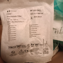 COVIDIEN 350/5422 DAR Electrostatic Filter VT 300-1500mL (CASE/25) 2026/09