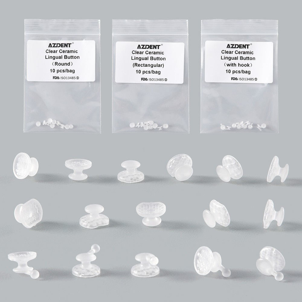 Dental Orthodontic Composite Clear Ceramic Lingual Buttons for Bondable Round
