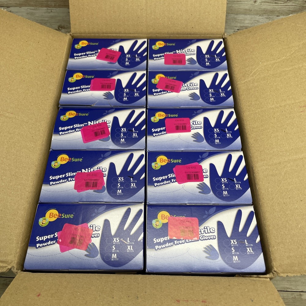 BeeSure Nitrile Powder Free Exam Gloves, Size: Large (Case of 1000) BE1178