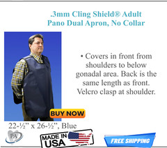 Dual X-Ray Apron Cling Shield Lead-Lined Adult Pano No Collar 3mm Medical Dental