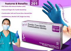 OmniTrust Powder-Free Blue Nitrile Exam Gloves, Size Large – Box of 100 Gloves