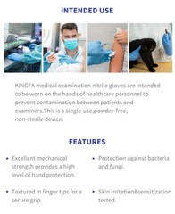 Kingfa Blue Nitrile Medical Gloves FDA Powder &Latex Free Disposable 3 mil