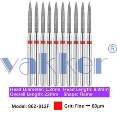10pc/pk Diamond Burs FG Flame Super Fine Medium Coarse Grit High Speed 862 863