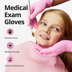 Pink Nitrile Gloves, 3-Mil, Industrial Gloves Disposable Latex Free, for Cleanin