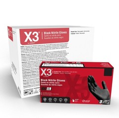 X3 1000 L Disposable Gloves 3 Mil Black Nitrile Industrial Latex Free Food-Safe