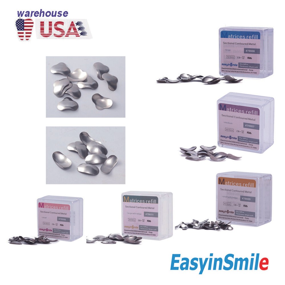 50Pcs Dental Metal Matrices Matrix Band Sectional Contoured Refill S/M/L 50μm