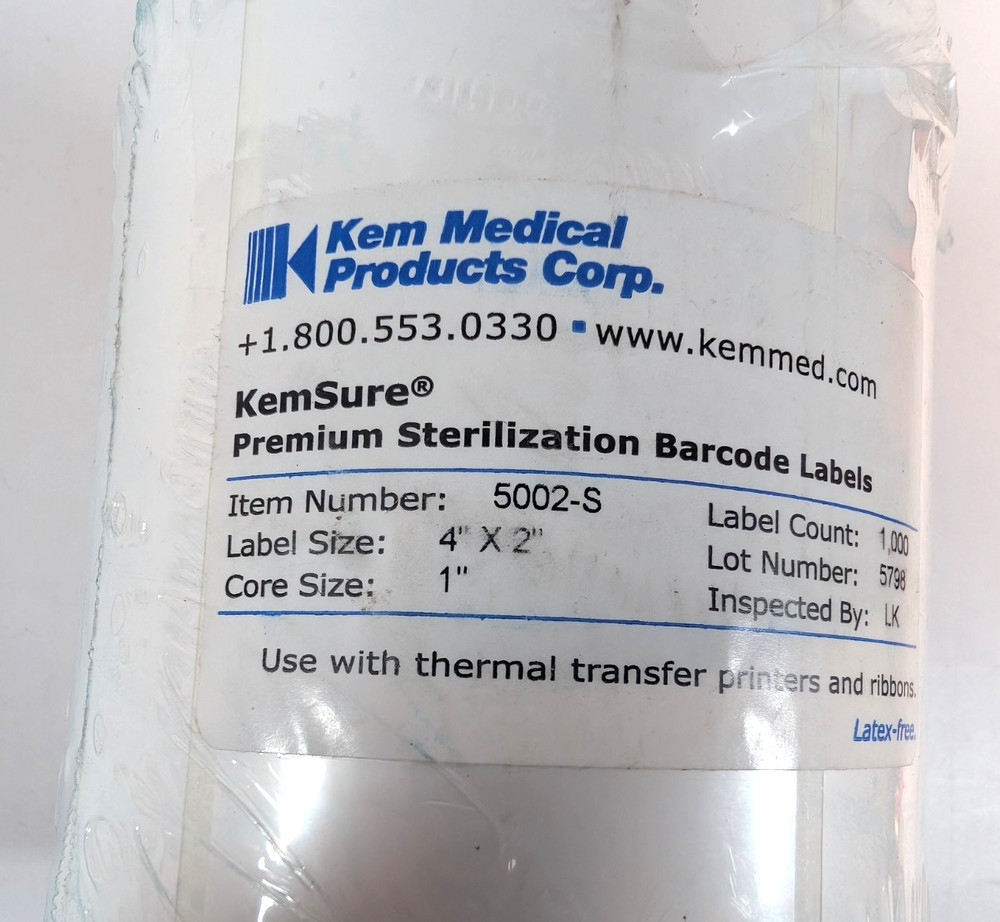 Kem Medical KemSure Sterilization Barcode Labels 5002-S 4″ x 2″ 1000 Count
