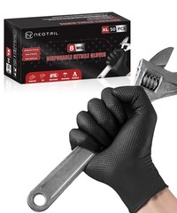 8 Mil Heavy Duty Disposable Nitrile Gloves with Raised Diamond Texture Grip R…