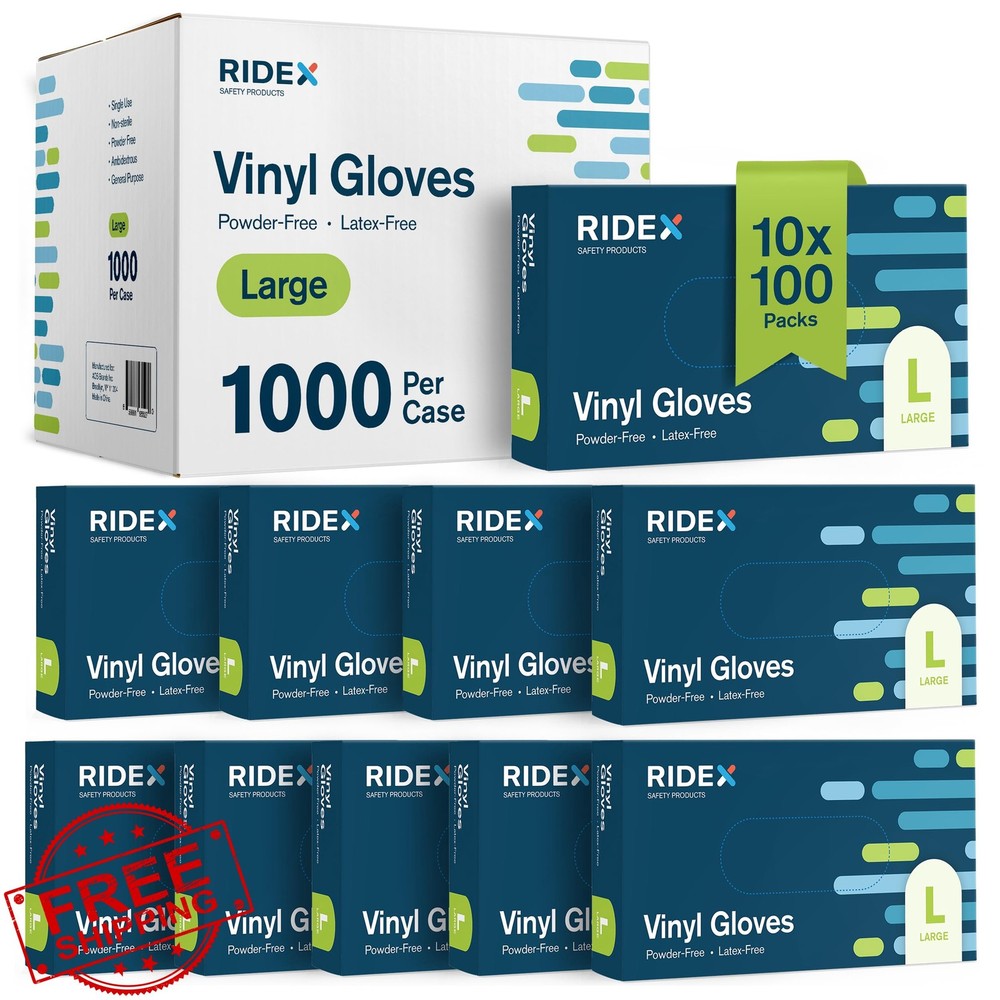 Ridex Vinyl Gloves Large 1000 Count Clear