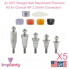 5x Dental Straight Ball Attachment Premium Kit Conical Connection NP 2.25mm