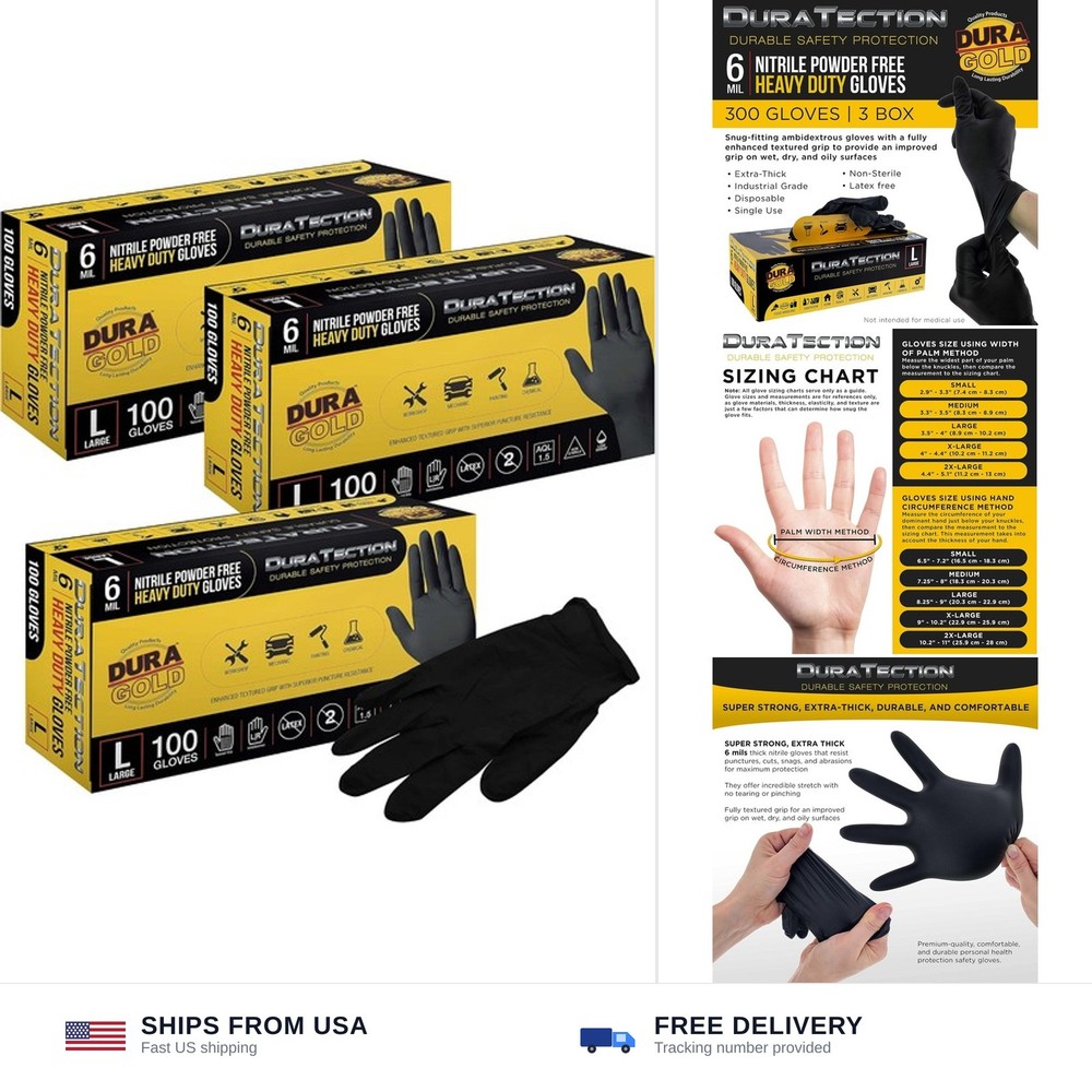 Dura-Gold Heavy Duty Black Nitrile Disposable Gloves, 6 Mil – Latex Free, Pow…
