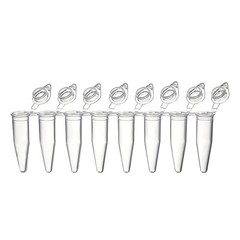 0.2ml-8-Strip PCR Tubes, Individual type with attached cap, flat-top Clear