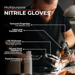 Advance Black Nitrile Exam Gloves IF 51, 5 Mil Disposable Gloves 1000pc S/M/L/XL