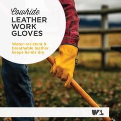 Wells Lamont Mens Slip-On Hydrahyde Full Leather Work Gloves Water-Resistant