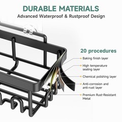 Veken Shower Caddy 6-Pack – Rustproof, No Drill Adhesive Shelves + Soap Holder