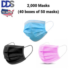 3-Ply Disposable Face Masks-2000 Masks-Blue,Black,Pink-40 Boxes-50 Masks 90E
