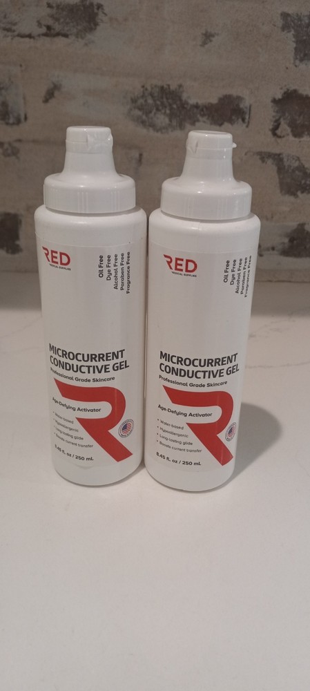 2 Two New Red Microcurrent Conductive Gel Hypoallergenic 8.45 Oz 250ml each.