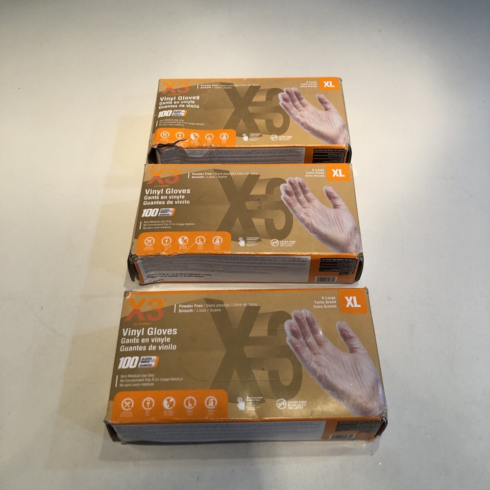 Ammex GPX3 Latex Free Clear Vinyl Gloves 100ct 3-Pack