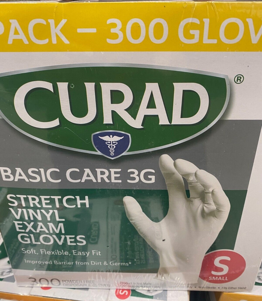 CURAD Basic Care 3G Stretch Vinyl Exam Gloves, 300 Piece, Soft Flexible Easy Fit