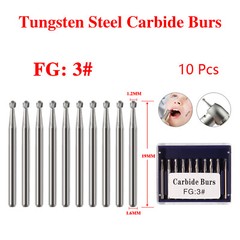 10pc/pack Dental Round Carbide Steel Tungsten Burs FG-3 for High Speed Handpiece