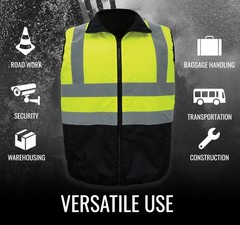Global Glove High-Visibility Safety Vest Reversible Solid Black Interior