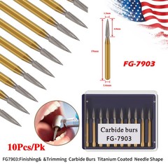 10Pcs Dental Tungsten Carbide Gold Burs Trimming & Finishing Needle Shape FG7903