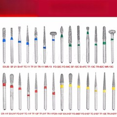50pcs Dental Diamond Burs FG Round End Taper Pear Football Fine Coarse Grit
