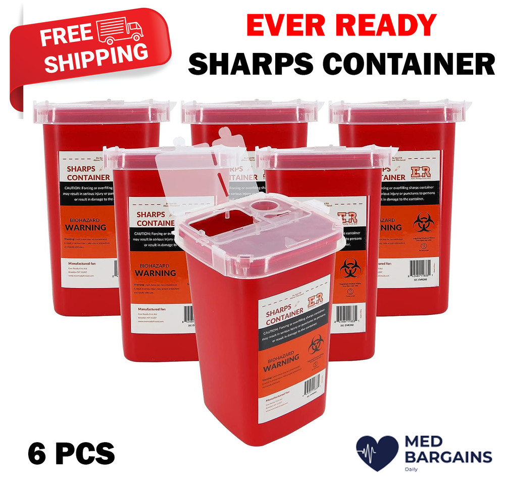 Ever Ready EVR202 Sharps Container Waste Disposal 1 Quarts / 32oz – RED 6PCS
