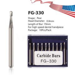 100/Pk Dental Midwest FG #330 Shank Pear Shaped Carbide Burs Bulk 19mm