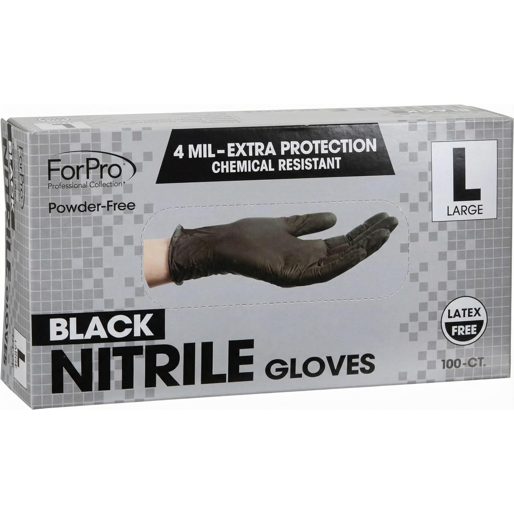 ForPro Disposable Nitrile Gloves, Chemical Large (Pack of 100), Black