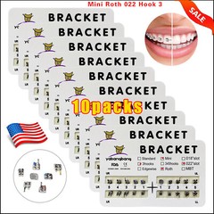 10 Packs Dental Orthodontic Brackets Braces Mini Roth 022 Slot 3 hooks #3 USA OR