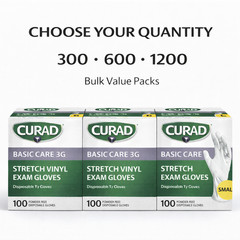 CURAD Basic Care 3G Stretch Vinyl Exam Gloves, 300 Piece, Soft Flexible Easy Fit