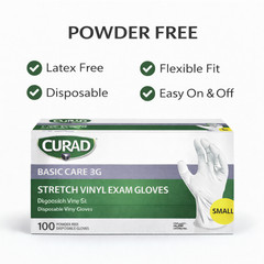 CURAD Basic Care 3G Stretch Vinyl Exam Gloves, 300 Piece, Soft Flexible Easy Fit